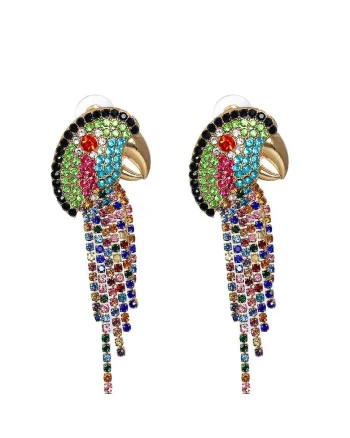 Cercei aurii, forma de papagal, cu pietre multicolore, Filomena C4,