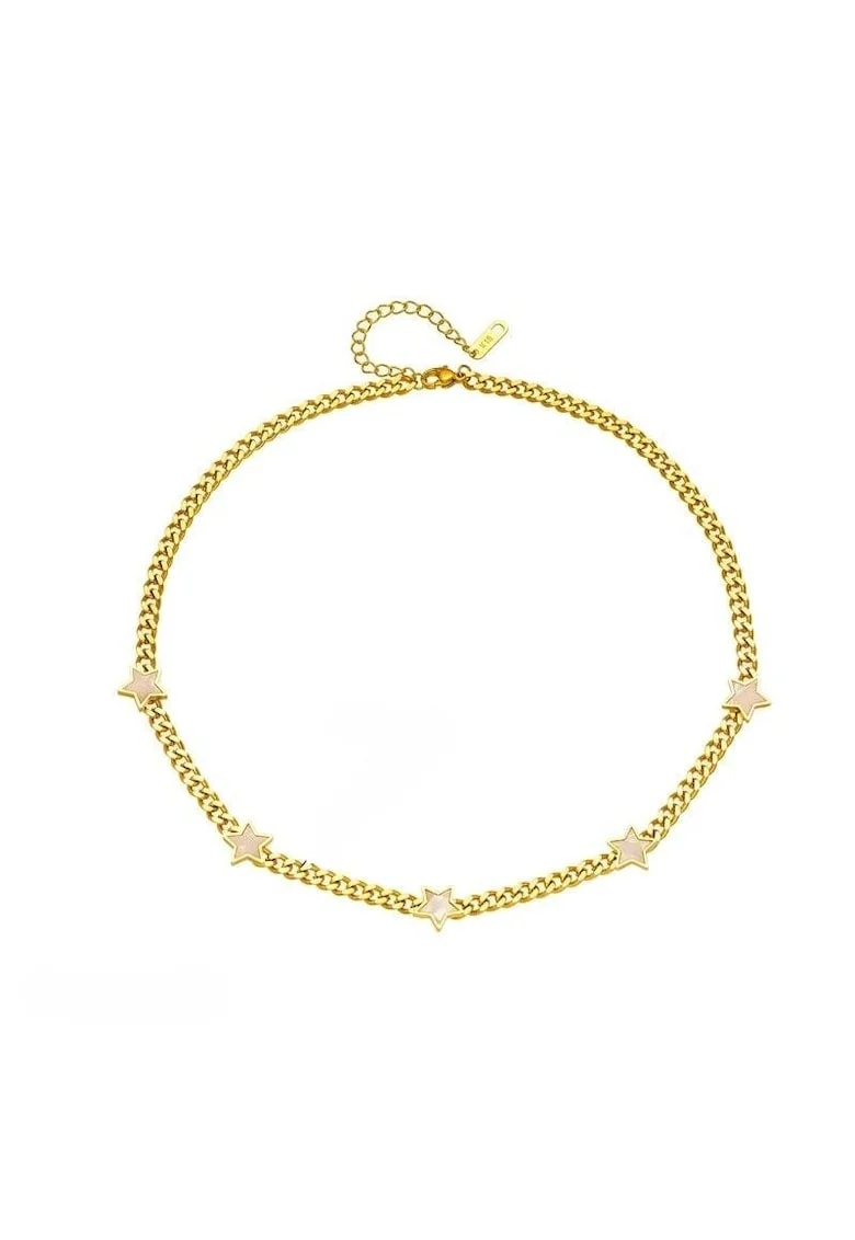 Colier auriu, din otel inoxidabil, cu zale si stelute, suflat cu aur 18k, Raimo C6