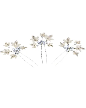 Set 3 accesorii par, aurii, tip ac, cu perle si frunzulite, Edina C5,