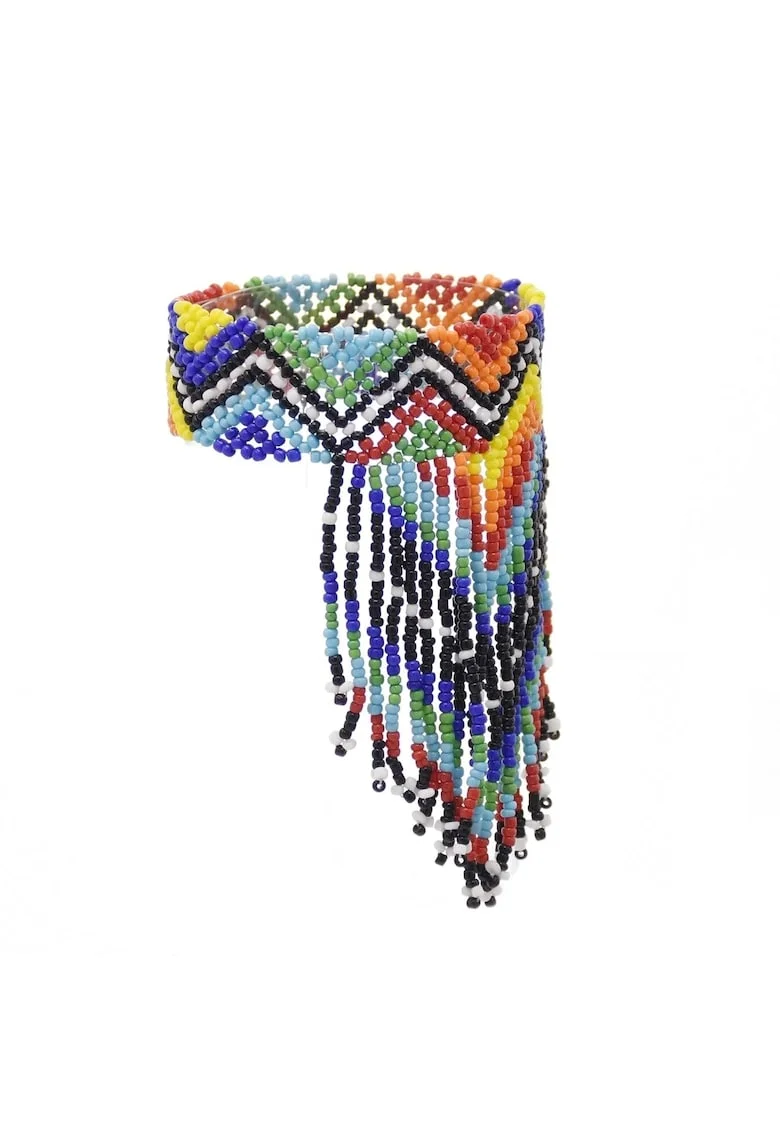Bratara multicolora, cu margelute si franjuri, model etnic, Berner C24,