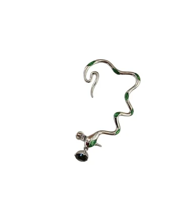 Cercel ear cuff, argintiu, forma de sarpe, cu pietre verzi, Gaida C5,