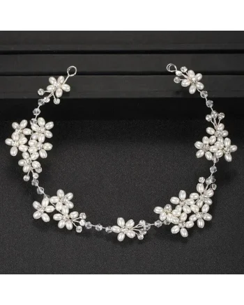 Accesoriu par, argintiu, modelator, cu perlute si pietre, Orest C8,