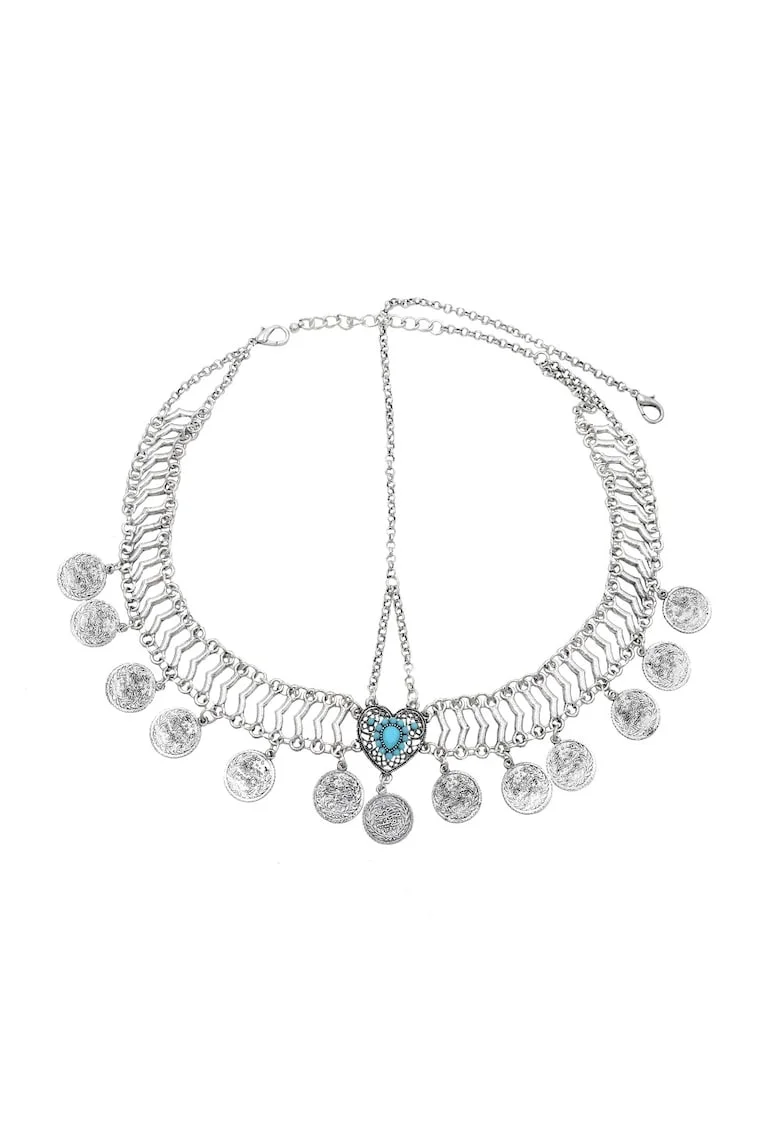 Accesoriu de cap, argintiu, cu banuti, stil boho, Althea C7,