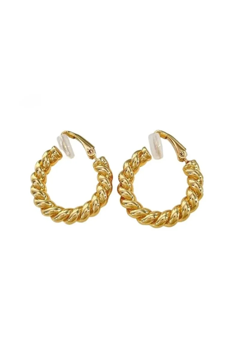Cercei aurii, cu clips, hoop, rasuciti, Ramon C6