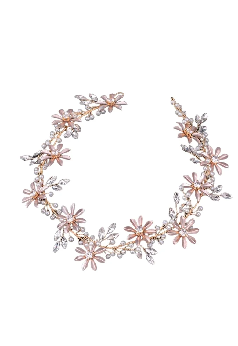 Accesoriu de par auriu, cu floricele si pietre, Alvar C1