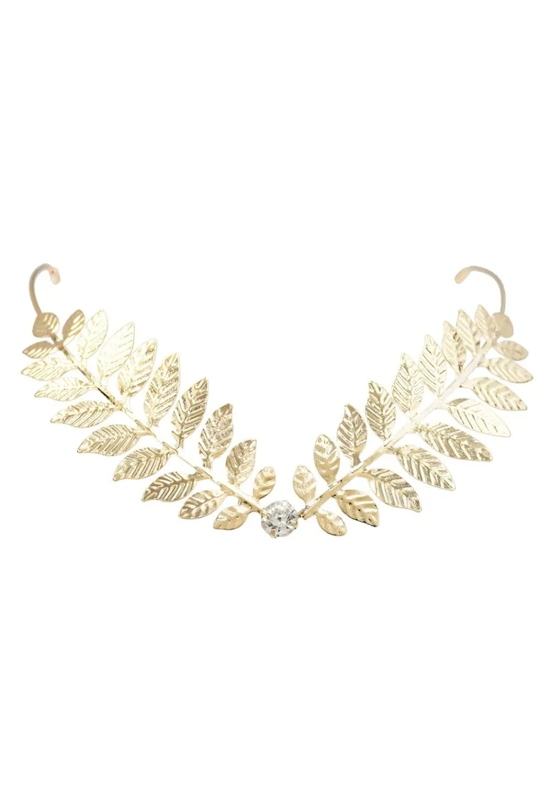 Accesoriu de frunte, aurie, cu frunzulite si piatra, Anaya C21,