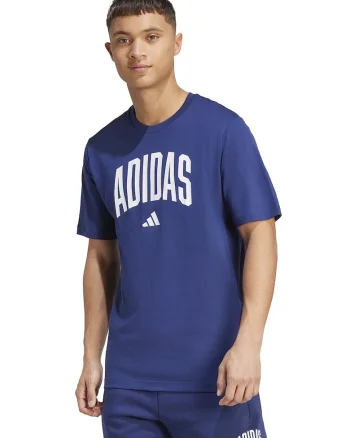 Tricou lejer de bumbac cu imprimeu logo, Albastru inchis/Alb optic