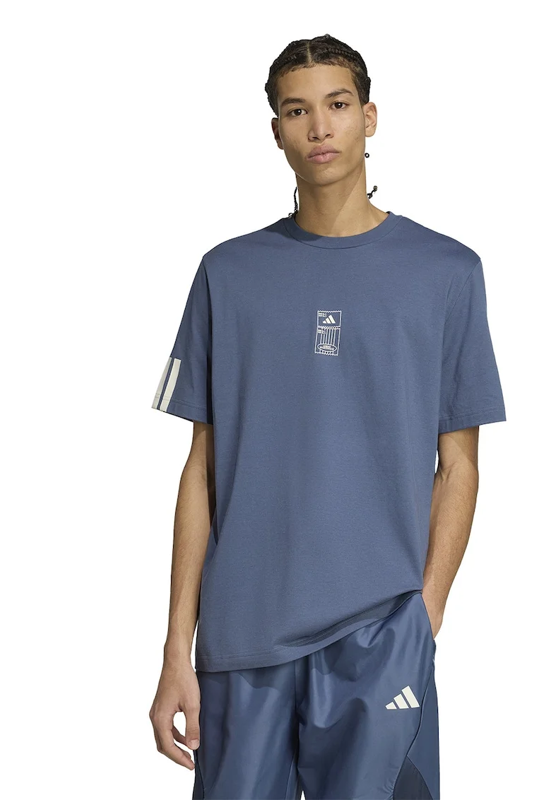 Tricou din bumbac cu logo, Albastru prafuit