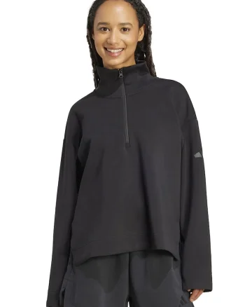 Bluza de trening lejera din amestec de modal cu fermoar scurt, Negru stins