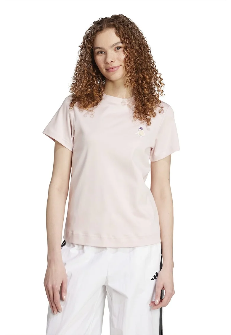 Tricou din bumbac cu decolteu la baza gatului, Piersica