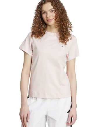 Tricou din bumbac cu decolteu la baza gatului, Piersica