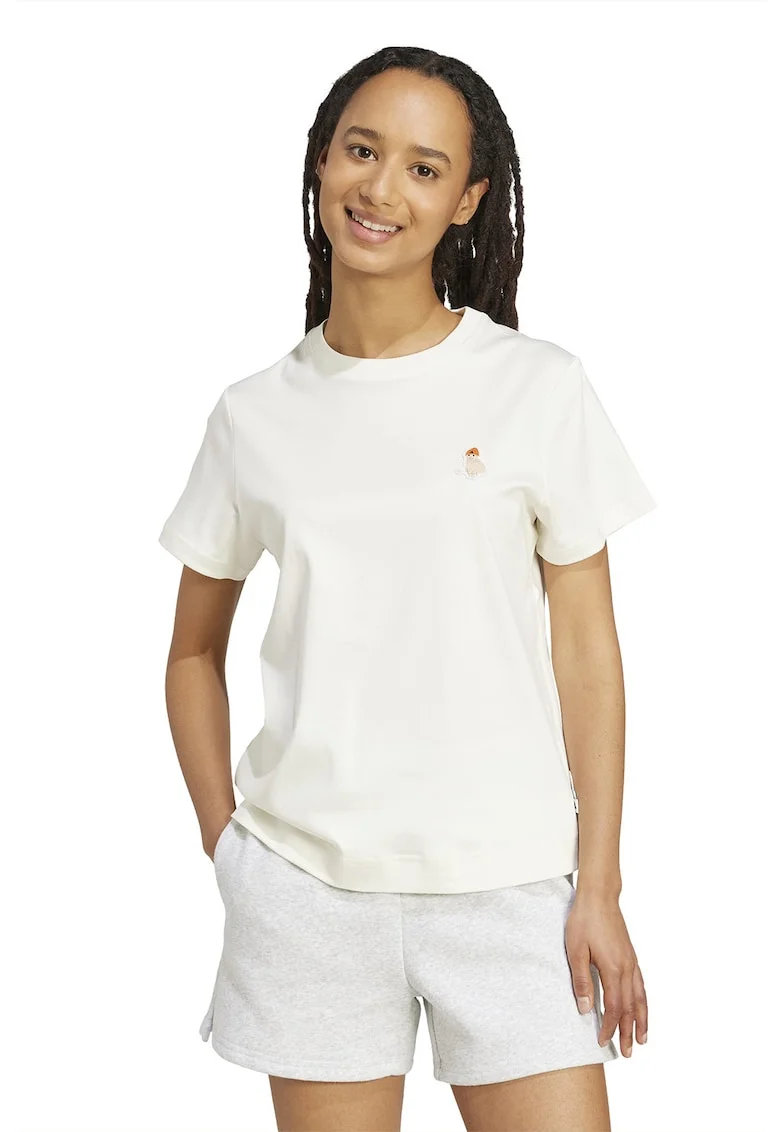 Tricou din bumbac cu decolteu la baza gatului, Alb murdar