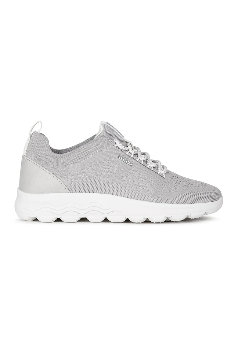 Pantofi sport din plasa tricotata cu detaliu de piele, Gri deschis