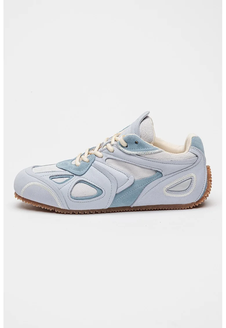 Pantofi sport din piele nabuc Slow, Albastru pastel/Gri deschis