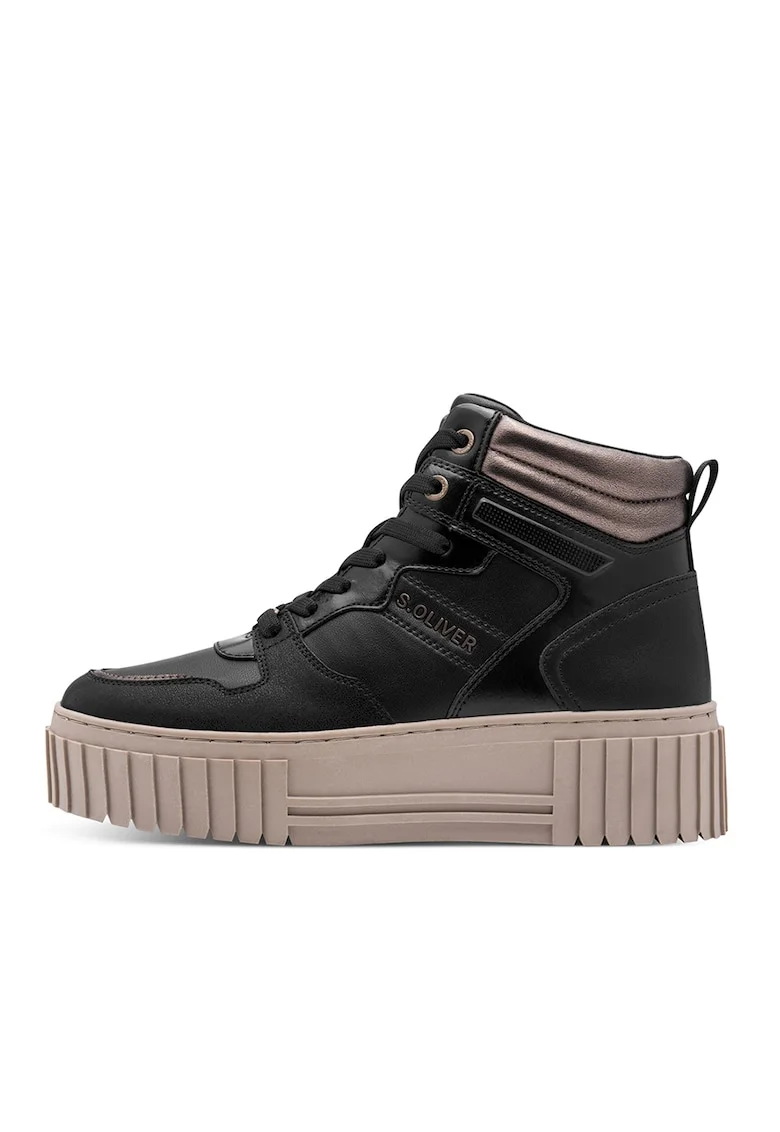 Pantofi sport flatform din piele ecologica, Maro inchis/Negru