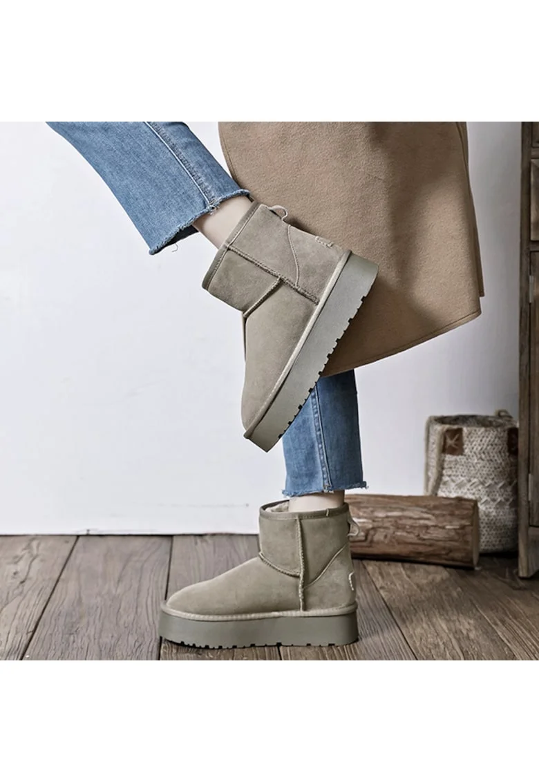 Ghete taupe din piele naturala JB1925 117 13946, Maro deschis