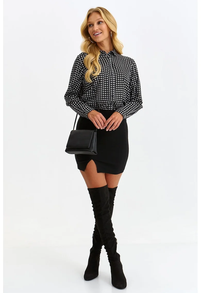 Camasa cu model geometric, Alb/Negru
