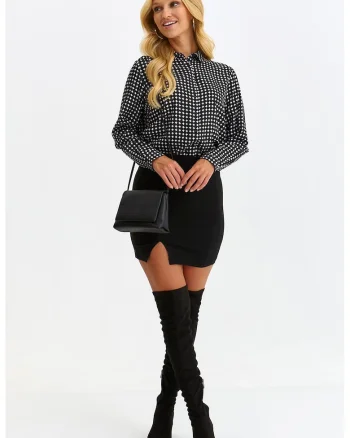 Camasa cu model geometric, Alb/Negru