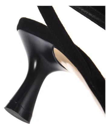 Sandale din piele intoarsa cu toc kitten, Negru