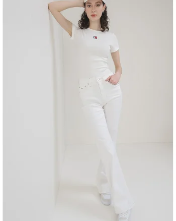 Tricou slim fit striat, Alb murdar