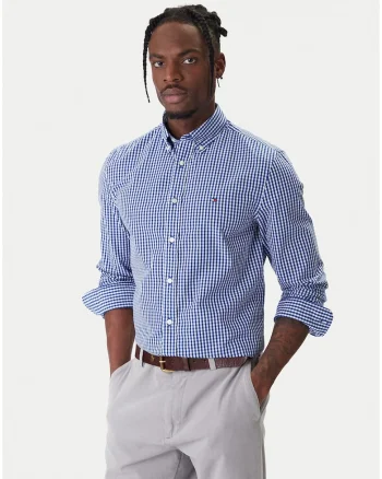 Camasa oxford in carouri cu detaliu logo,