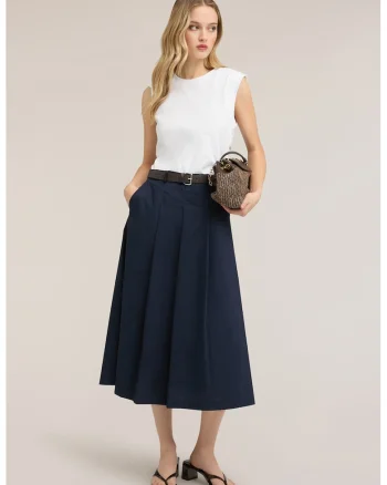 Rochie midi combo cu fusta plisata, Alb/Bleumarin