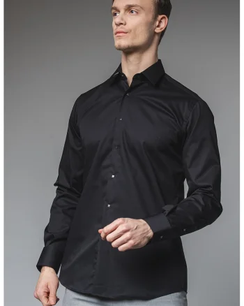 Camasa regular fit cu guler clasic, Negru