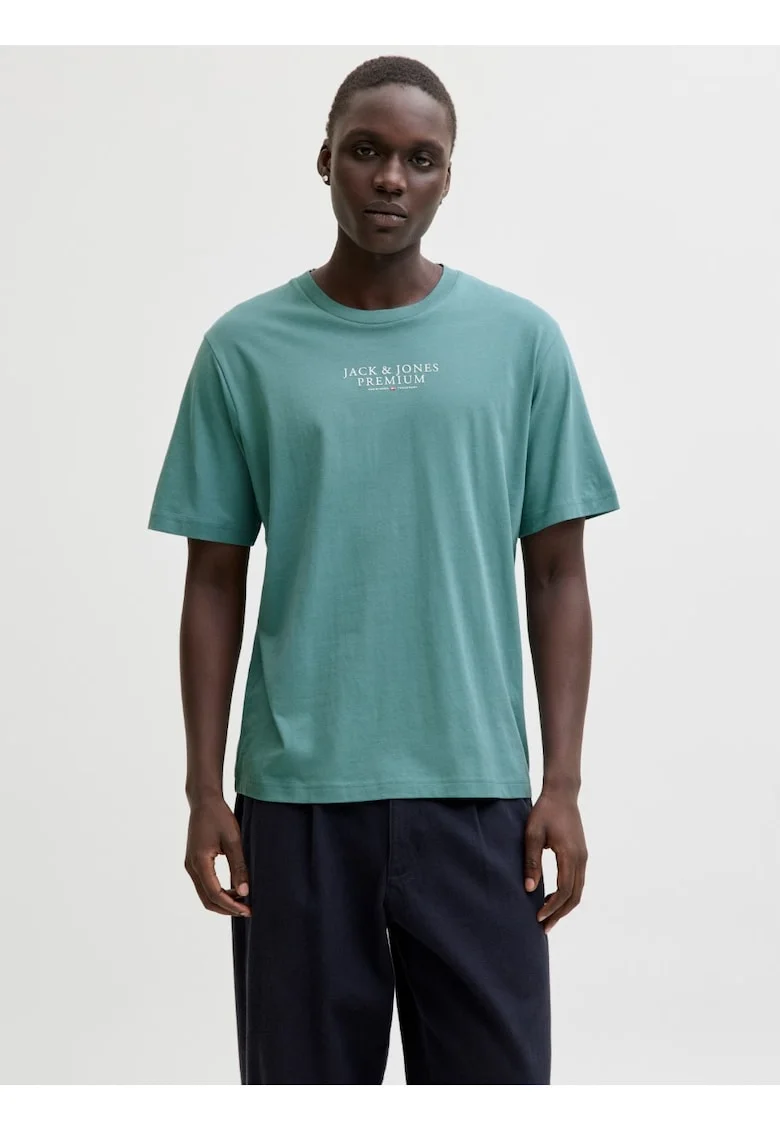 Tricou barbati cu imprimeu text Jack & Jones Premium, Verde deschis