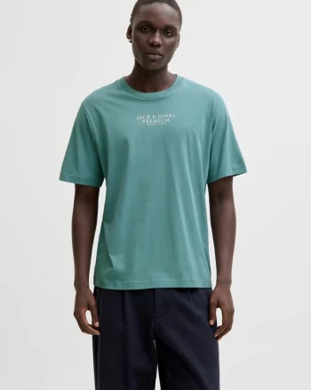 Tricou barbati cu imprimeu text Jack & Jones Premium, Verde deschis