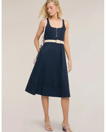 Rochie midi cu croiala evazata, Albastru oceanic