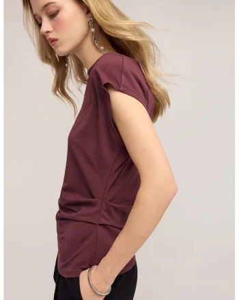 Tricou uni cu decolteu barcuta, Violet pruna