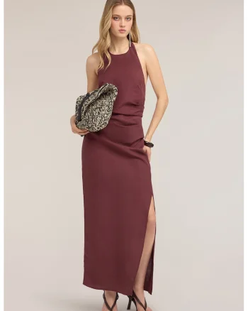 Rochie halter cu slit lateral, Violet pruna,