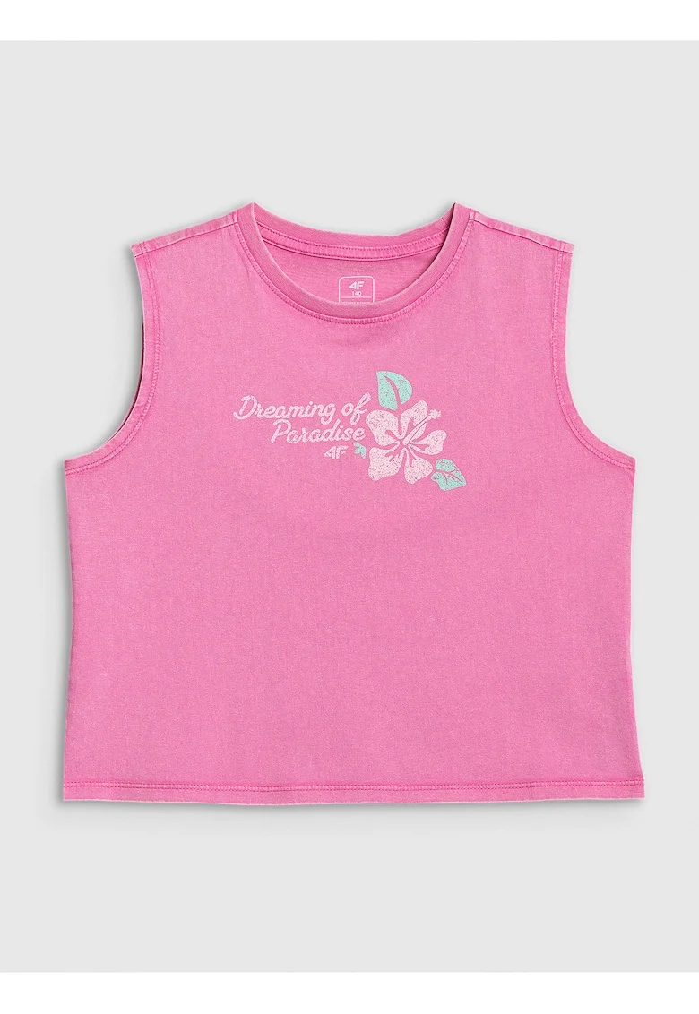 Tricou copii,  fara maneci, imprimeu grafic, roz, bumbac