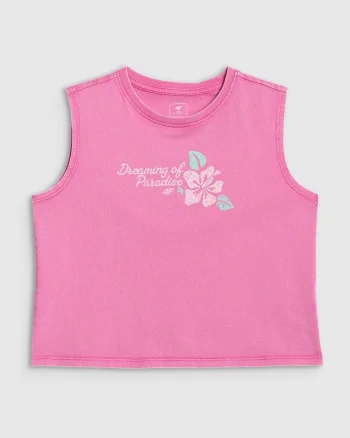 Tricou copii,  fara maneci, imprimeu grafic, roz, bumbac