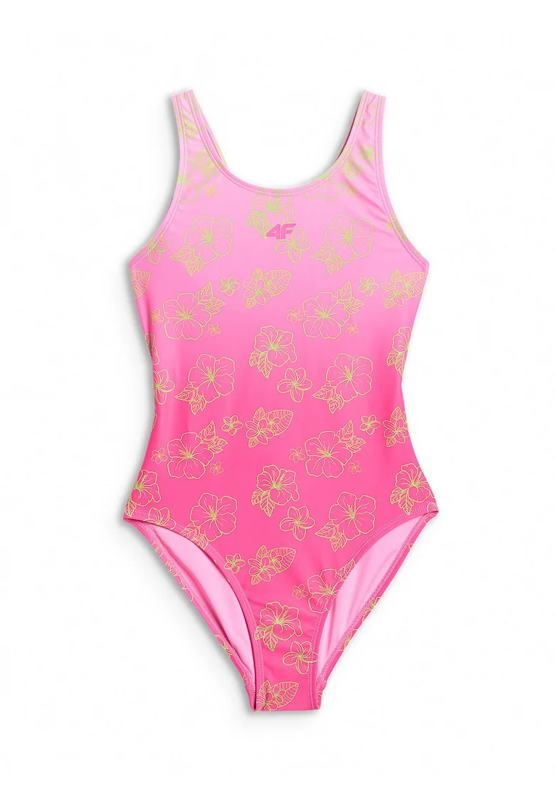 Costum de baie intreg pentru fete  roz, material cu uscare rapida, bretele fara reglare