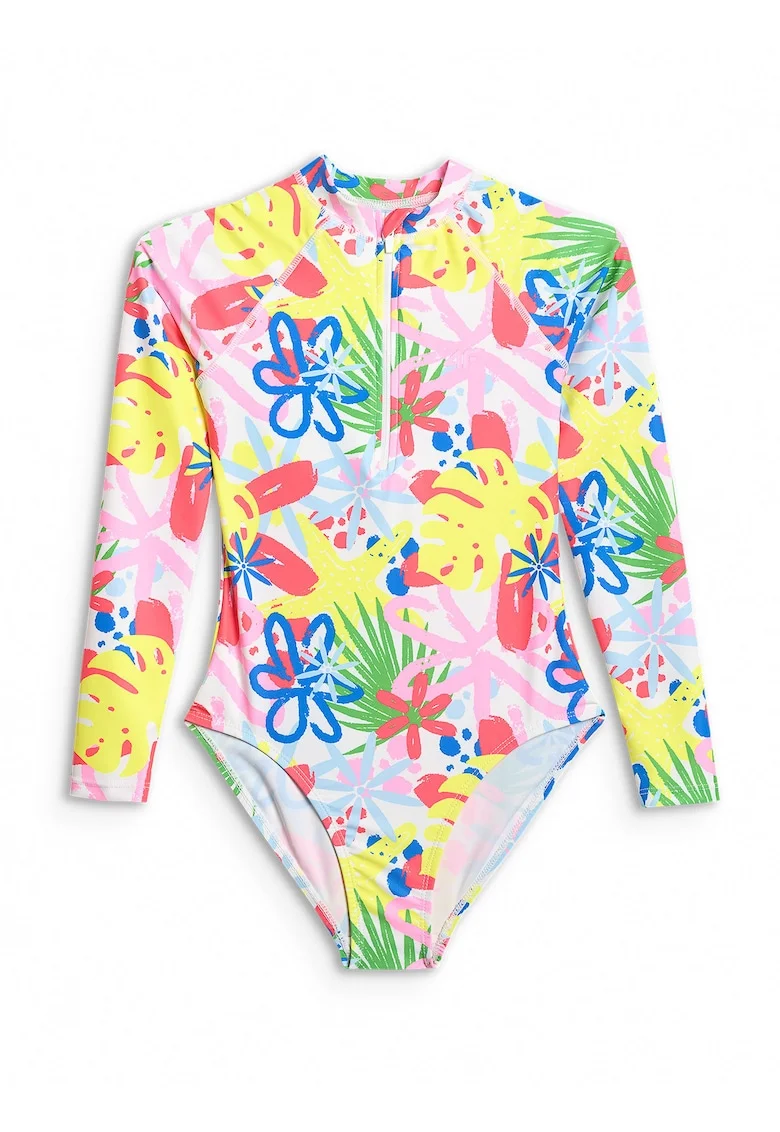 Costum de baie intreg pentru fete,  multicolor, protectie UV, uscare rapida, poliester/elastan