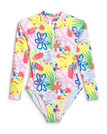 Costum de baie intreg pentru fete,  multicolor, protectie UV, uscare rapida, poliester/elastan