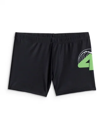 Pantaloni scurti de baie copii,  uscare rapida, negru/verde, poliester|elastan