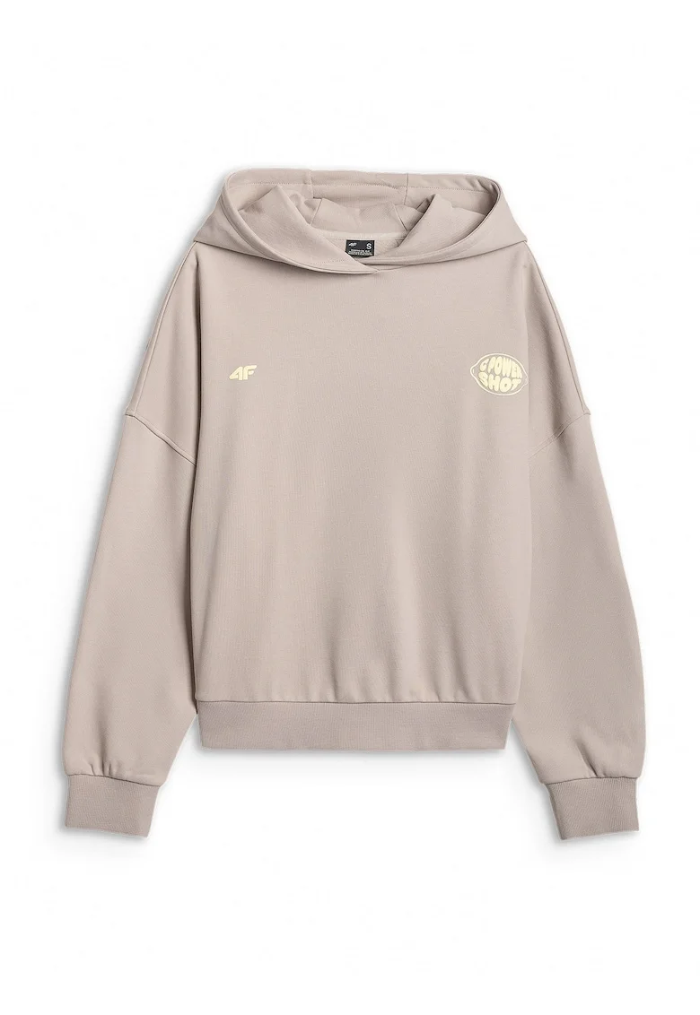 Hanorac oversize dama  bej, bumbac, gluga, croiala lejera
