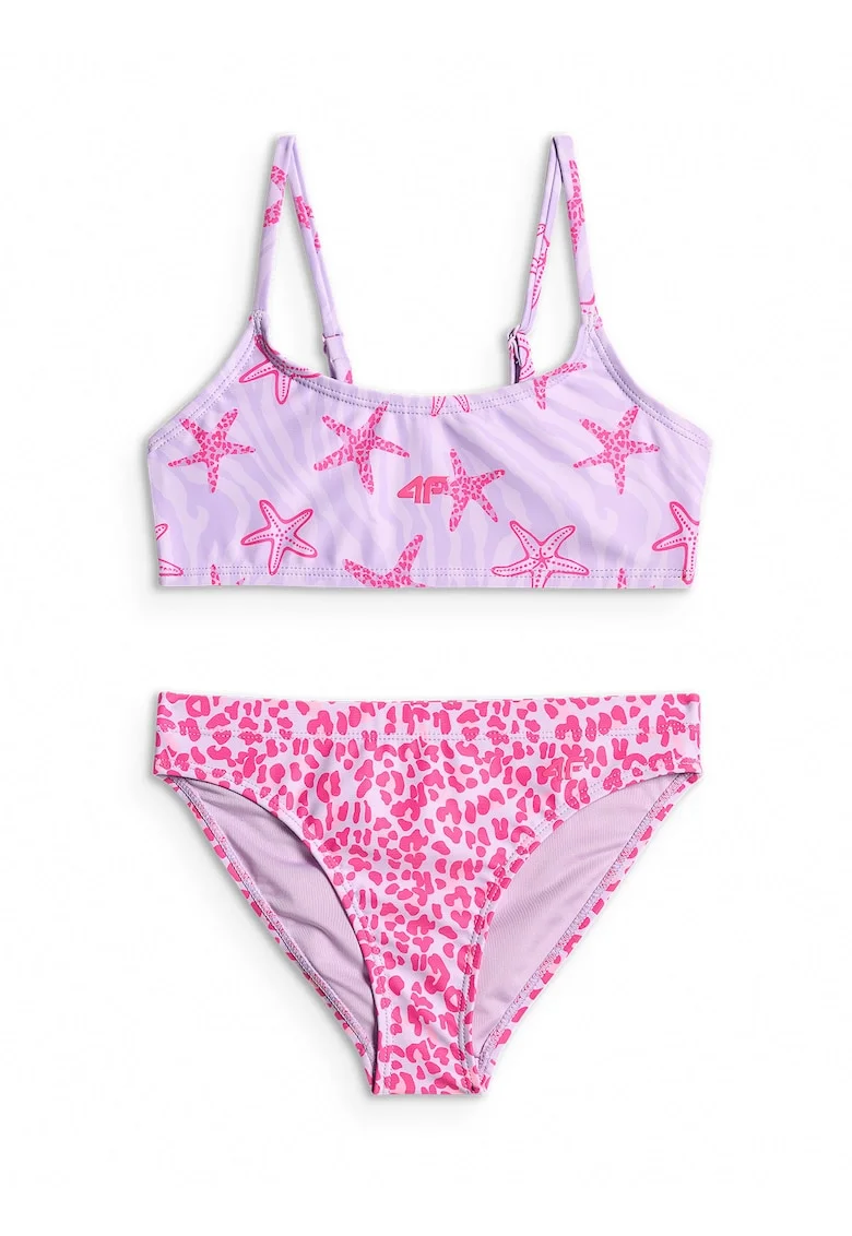 Costum de baie pentru fete  doua piese, roz/mov, uscare rapida, bretele reglabile