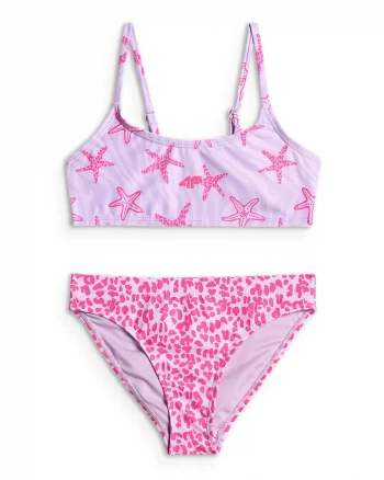 Costum de baie pentru fete  doua piese, roz/mov, uscare rapida, bretele reglabile