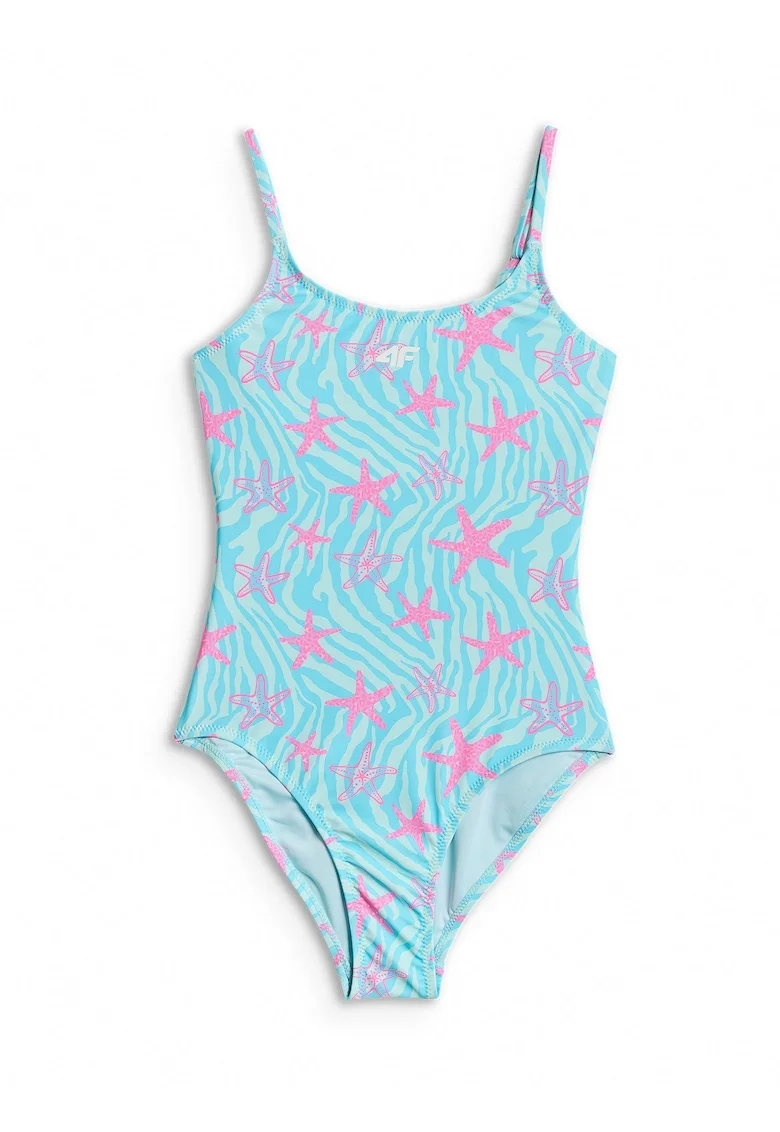 Costum de baie intreg pentru fete  uscare rapida, bretele reglabile, Turcoaz/Roz