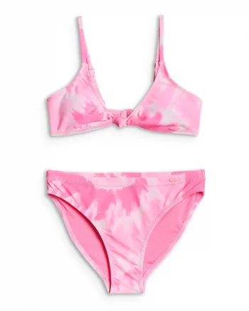 Costum de baie pentru fete  doua piese, ajustabil, cupe detasabile, roz, poliester-elastan