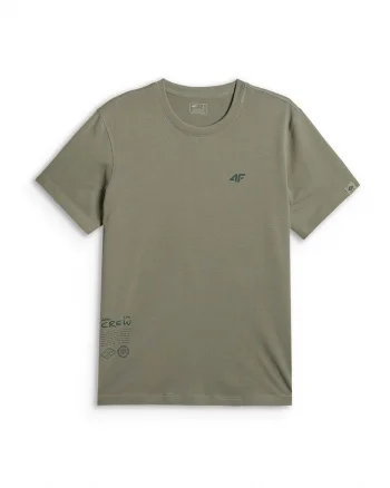 Tricou barbati  regular, imprimeu, masliniu, bumbac