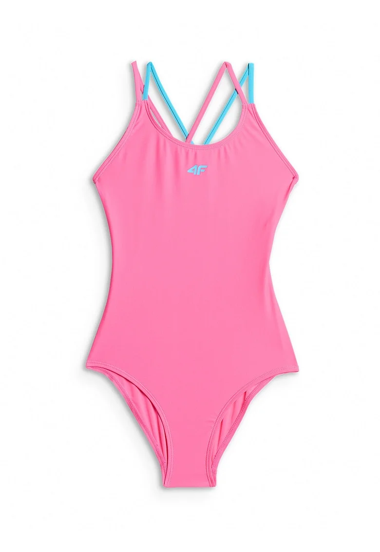 Costum de baie intreg pentru fete  roz/albastru, uscare rapida, croiala slim, poliester-elastan