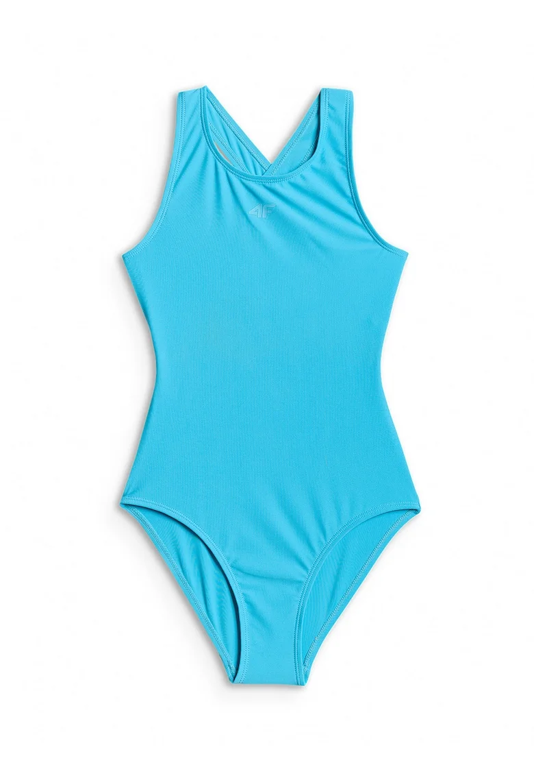 Costum de baie intreg pentru fete  albastru, uscare rapida, bretele incrucisate, poliester|elastan