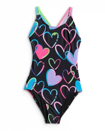 Costum de baie intreg pentru fete  multicolor, uscare rapida, protectie UPF 30+, poliester/elastan