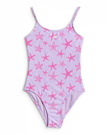 Costum de baie intreg pentru fete  uscare rapida, bretele reglabile, Mov/Roz