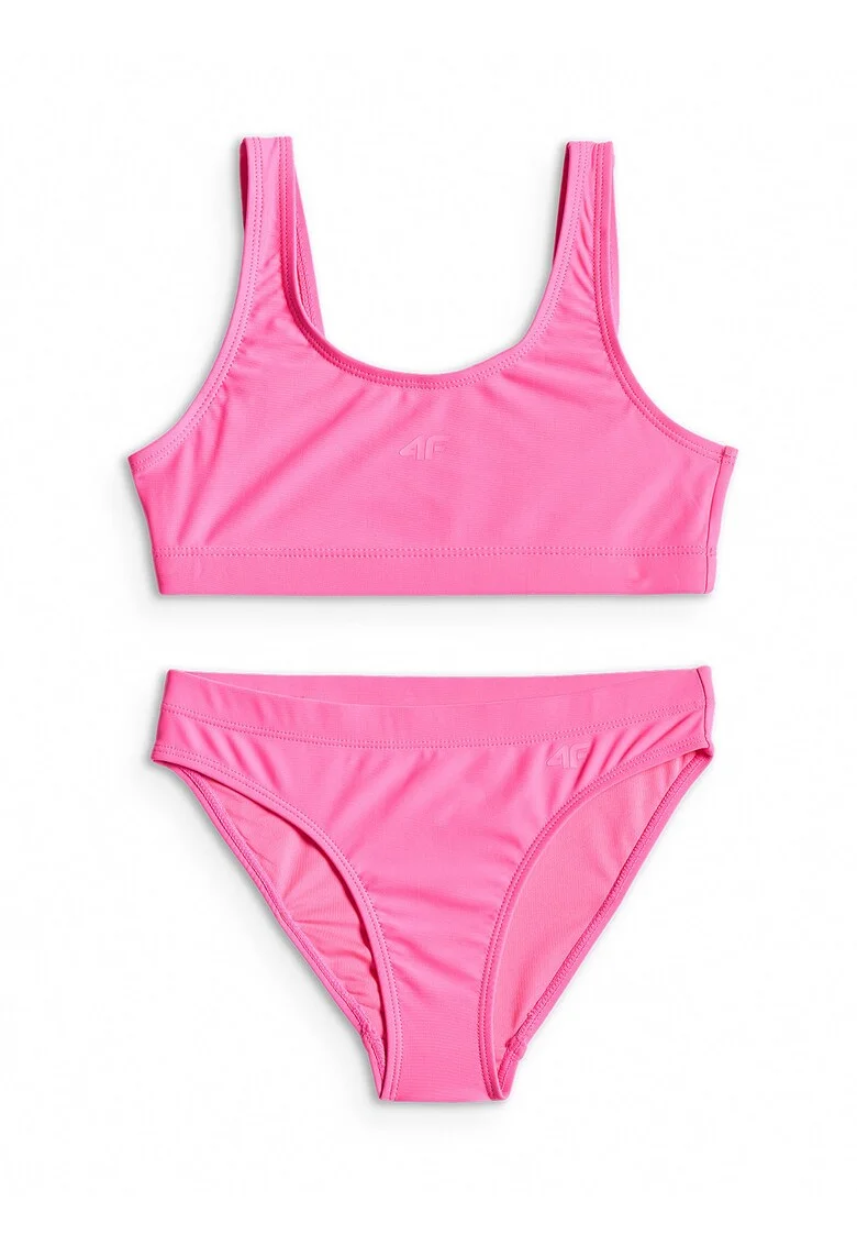 Costum de baie pentru fete  doua piese, roz, poliester si elastan, bretele groase, uscare rapida