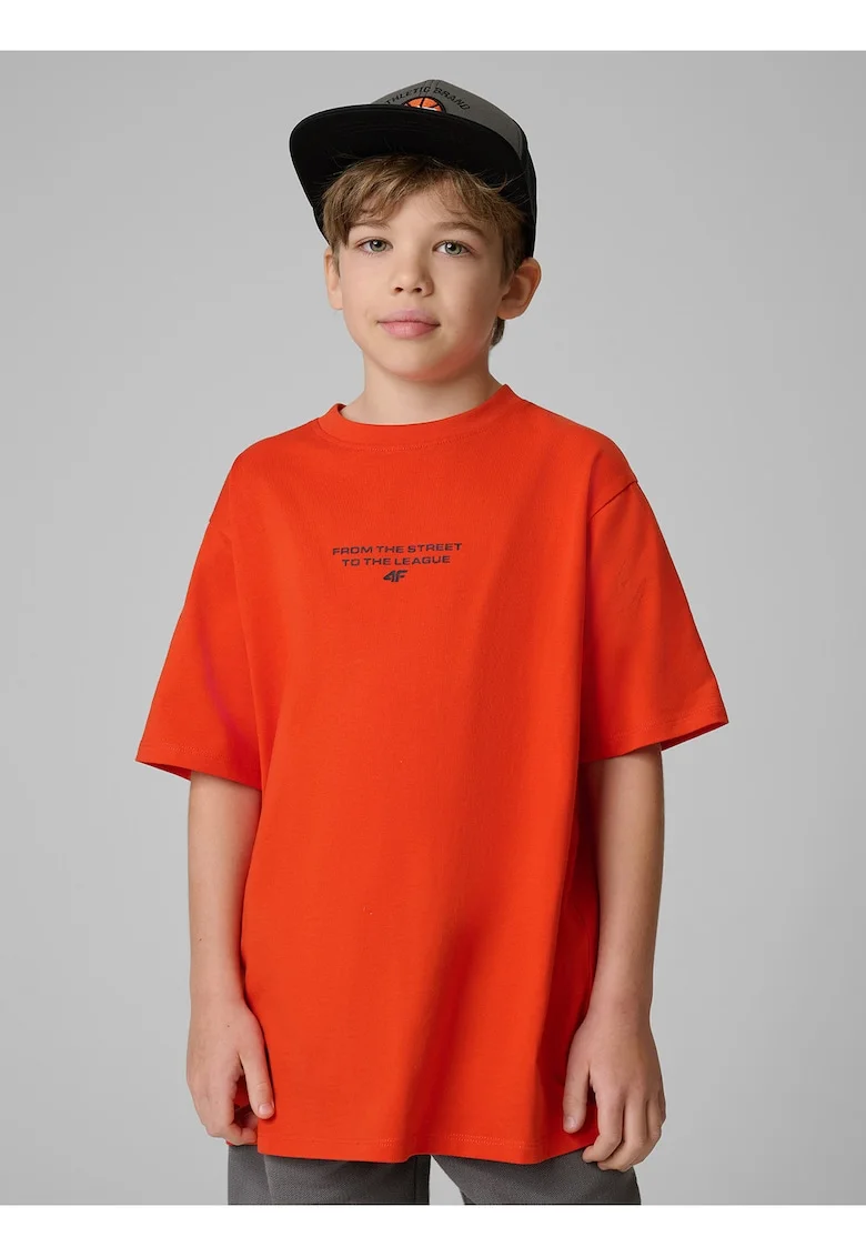Tricou copii  lejer, imprimeu, portocaliu, material gros